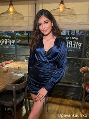 Solid Drawstring Satin Mini Shirt Dress