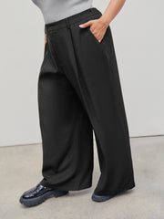Mid Waist Pleated Pocket Wide Leg Pants Curve & Plus