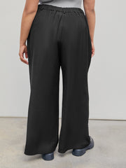 Mid Waist Pleated Pocket Wide Leg Pants Curve & Plus
