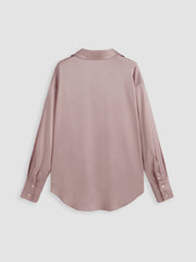Satin Collar Solid Button Long Sleeve Shirt