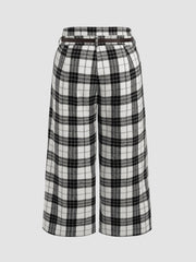 Houndstooth Mid Waist Belted Wide Leg Trousers Curve & Plus