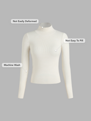 Solid High Neck Knitted Long Sleeve Top
