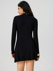 High Neck Solid Mini Dress
