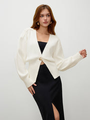 Knit V-neck Metallic Button Cardigan