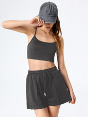 U-neckline Crop Cami Top & Drawstring Wide Leg Shorts Set