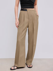 Belted Asymmetric Straight Leg Trousers