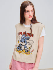 I'M PUNK Knit Rabbit Embroidery Vest