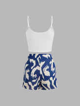 Round Neckline Solid Crop Cami Top With Mid Rise Abstract Knotted Mini Skort
