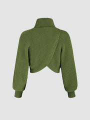 High Neck Solid Knitted Long Sleeve Crop Sweater