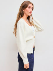 Knit V-neck Metallic Button Cardigan