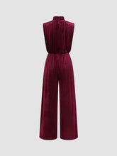 Velvet High Neck Ruched Zipper Wide Leg Jumpsuit