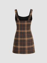 Scoop Neckline Checks Zipper Mini Dress