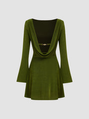 Boat Neck Solid Backless Mini Dress