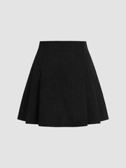 Corduroy Mid Rise Pleated Mini Skirt