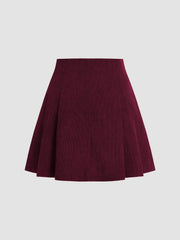 Corduroy Mid Rise Pleated Mini Skirt