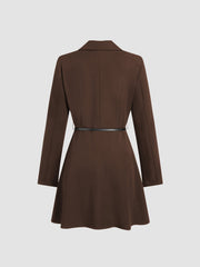 Notched Collar V-neck Mini Blazer Dress With Belt