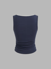 Cotton-blend U-neckline Contrasting Binding Ruched Tank Top