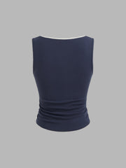 Cotton-blend U-neckline Contrasting Binding Ruched Tank Top
