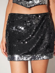 Sequin Low Rise Contrasting Hem Mini Skirt
