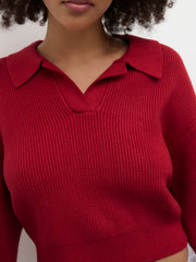 Knitted Polo Collar Solid Sweater