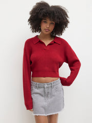 Knitted Polo Collar Solid Sweater