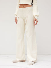 Low Rise Tie Back Pleated Wide Leg Jeans