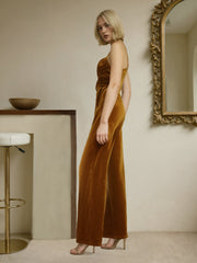 Velvet Solid Cross Wide Leg Jumpsuit