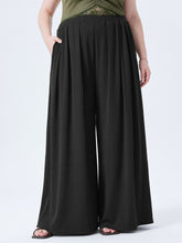 Solid Elastic Waist Pocket Wide Leg Pants Curve & Plus