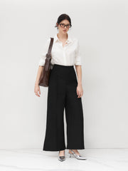 Petite Solid High Waist Knitted Wide Leg Trousers