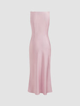Satin Boat Neck Ruched Maxi Dress