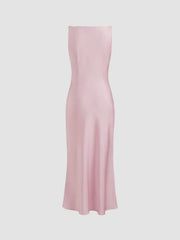 Satin Boat Neck Ruched Maxi Dress