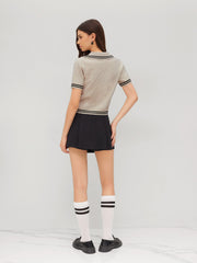 Knit Collar Stripe Short Sleeve Top