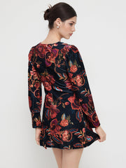 Velvet V-neck Floral Mini Dress