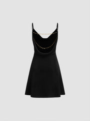 Cowl Neck Backless Chain Ruched Detail Cami Mini Dress