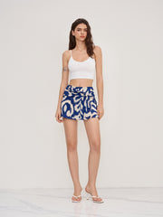 Round Neckline Solid Crop Cami Top With Mid Rise Abstract Knotted Mini Skort