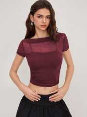 Off-shoulder Ruched Short Sleeve Tee & Cami Top