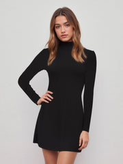 High Neck Solid Mini Dress