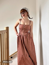 Cotton-blend Square Neck Gingham Maxi Dress