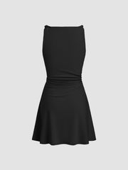 Boat Neck Twist Ruched Mini Dress