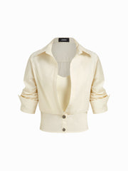 Cotton Collar Mid-length Sleeve Shirt with Cami Top