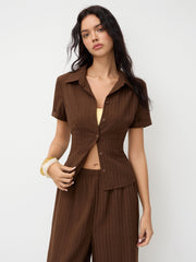Polo Collar Texture Button Up Shirt