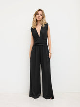 V-neck Ruched Solid Wide Leg Jumpsuit
