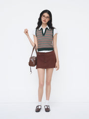 Knit Jacquard V-neck Polo Geometric Crop Vest