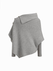Knit Asymmetrical Neck Poncho Long Sleeve Sweater