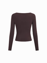 Thermal Cotton-blend Asymmetrical Neck Long Sleeve Ruched Top
