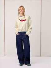 Knit Round Neckline Fish Graphic Contrasting Binding Oversized Top