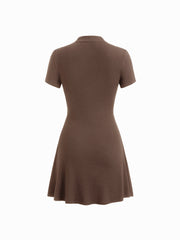 Mandarin Collar Short Sleeve Metal Detail Cut Out Ruched Mini Dress