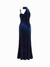 Velvet Halter Neckline Ruched Cami Maxi Dress With Scarf