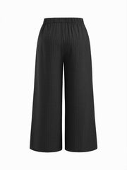 Mid Rise Texture Elastic Waist Straight Leg Trousers Curve & Plus