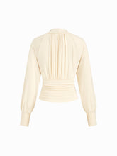High Neck Long Sleeve Ruched Cinched Waist Blouse